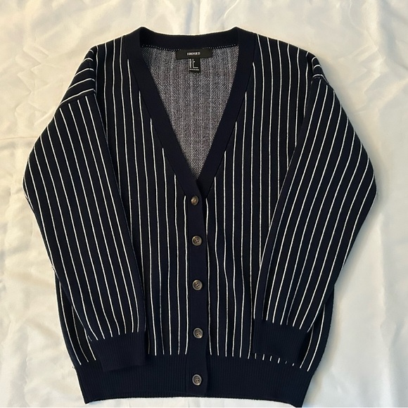 Forever 21 Navy and White Striped Cardigan - Picture 3 of 4